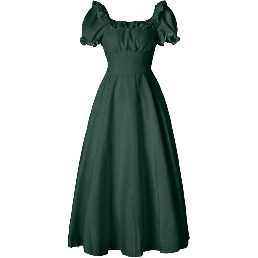 Mittelalterliche Renaissance Viktorianische Bäuerin Retro Kurzärmeliges Kleid mit hoher Taille