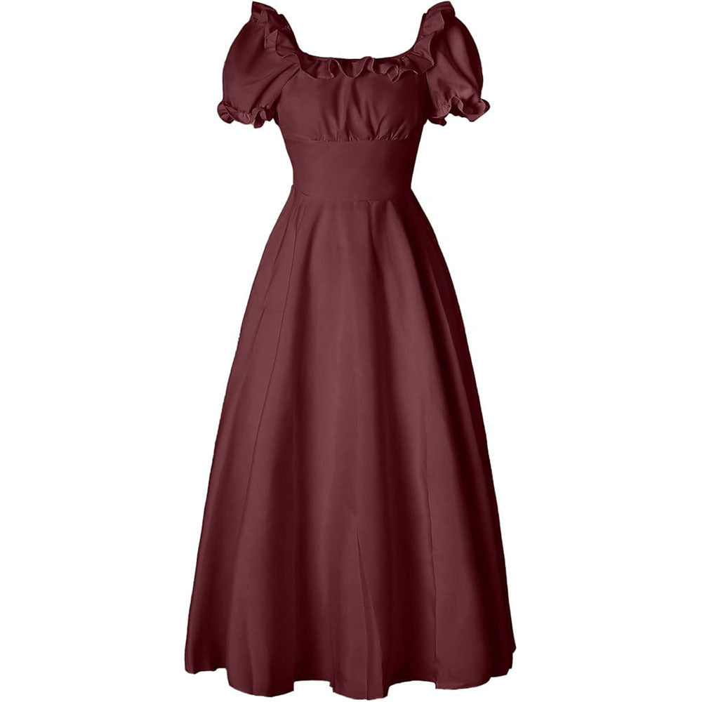Mittelalterliche Renaissance Viktorianische Bäuerin Retro Kurzärmeliges Kleid mit hoher Taille