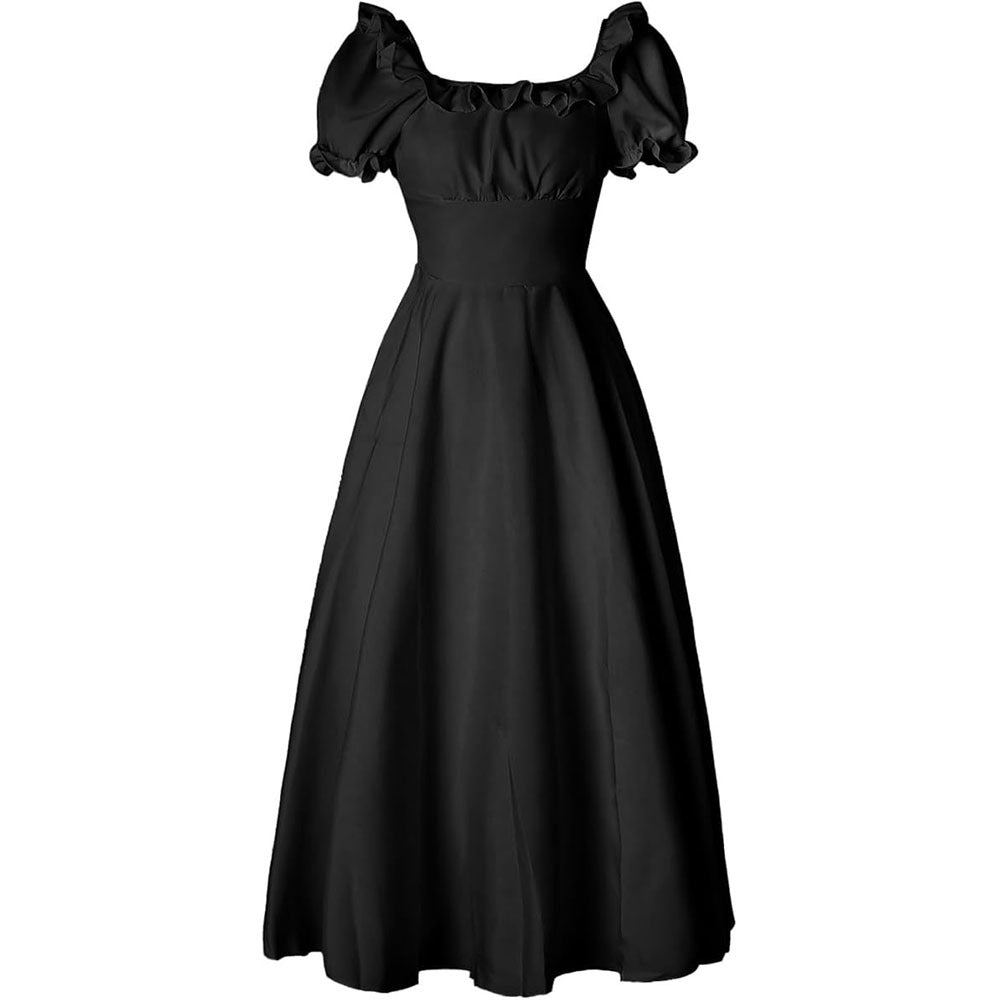 Mittelalterliche Renaissance Viktorianische Bäuerin Retro Kurzärmeliges Kleid mit hoher Taille