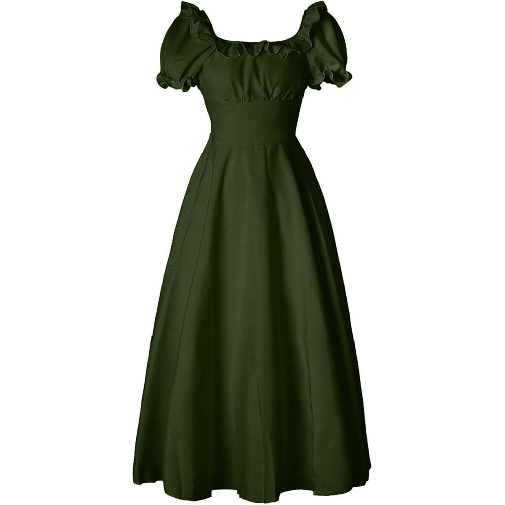 Mittelalterliche Renaissance Viktorianische Bäuerin Retro Kurzärmeliges Kleid mit hoher Taille